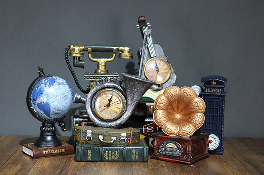 Vintage Rotary Telephone Statue Antique Shabby Old Phone, Motor Bike  Home Decorations - Blue