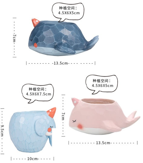 Cute Whale island + Elephant Succulent Pots