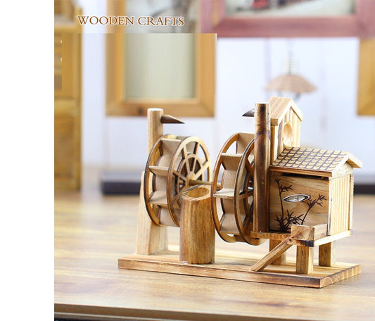 Wood Traditional Chinese Architecture Figurines & Miniatures Wooden Waterwheel Farm Tools