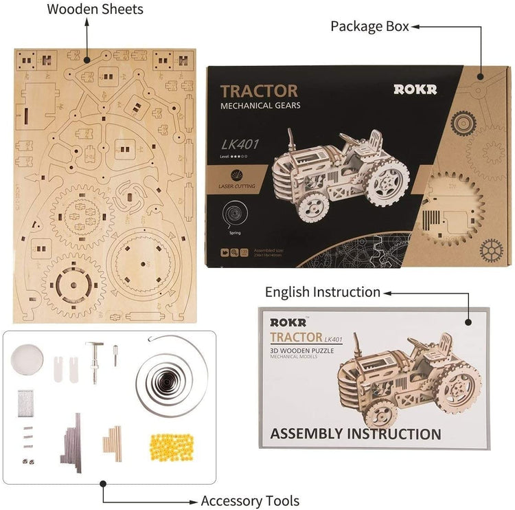 LK401 ROBOTIME Wooden Mechanical Model Set-3d Puzzle -Brain Teaser Christmas, New Year, Birthday