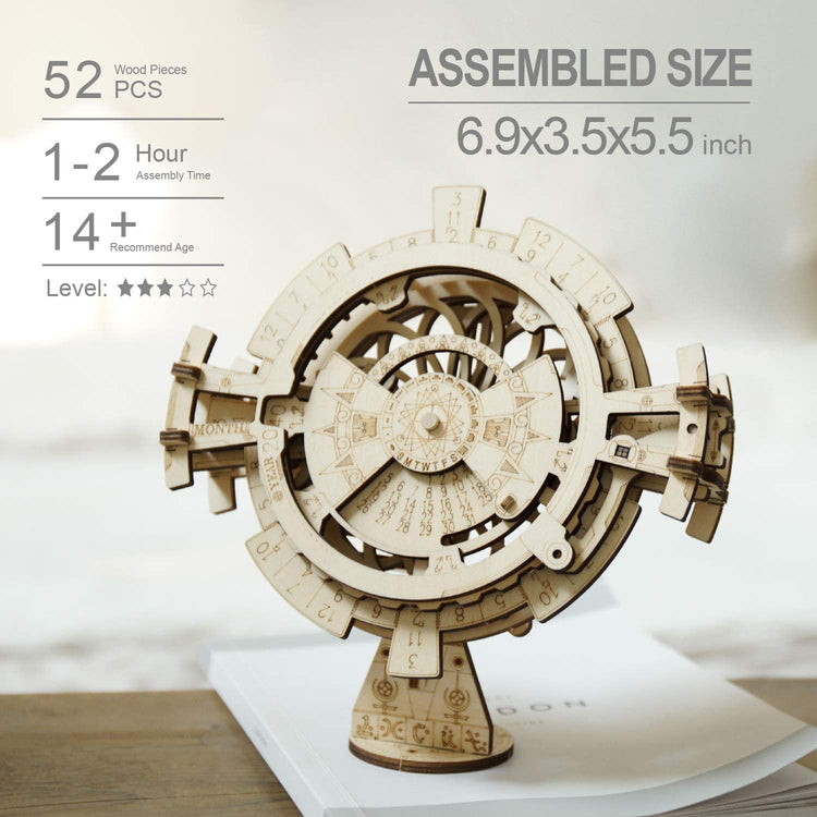 LK201 Wooden Puzzle with Gear Mechanical Model Construction Kits Model Building Moving Kit Engineering Perpetual Calendar