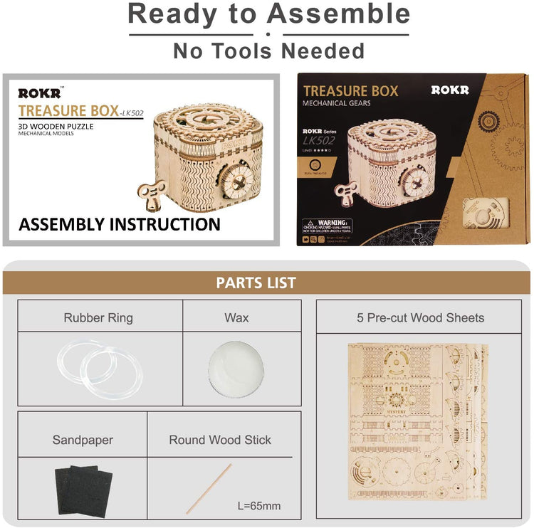 LK502 ROBOTIME Treasure Box 3D Wooden Puzzle Adult Craft Set for Self-Assembly Ideal Women Gift