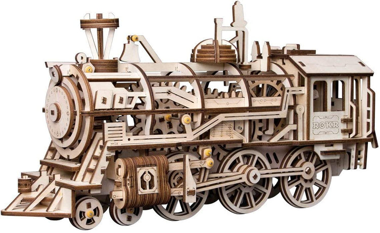 LK701 ROBOTIME Clockwork Gear Drive Locomotive 3D Wooden Model Building Kits Toys Hobbies Children Adult