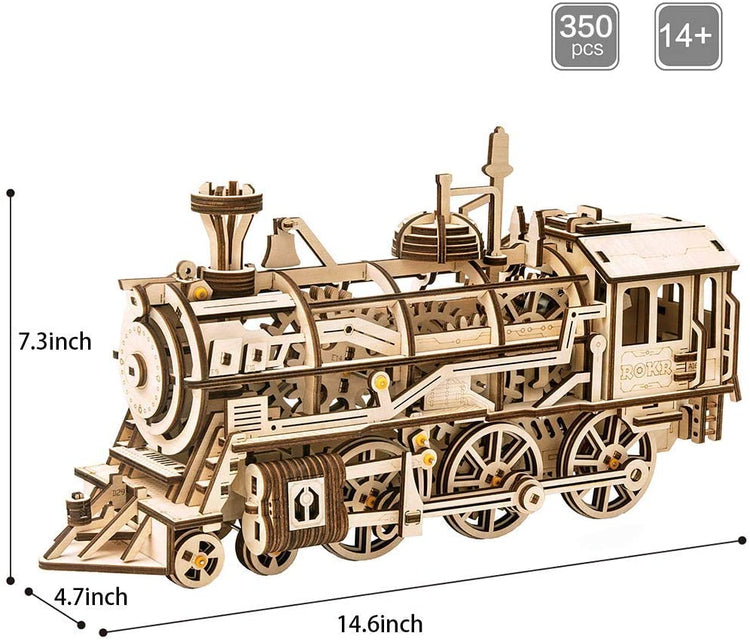 LK701 ROBOTIME Clockwork Gear Drive Locomotive 3D Wooden Model Building Kits Toys Hobbies Children Adult