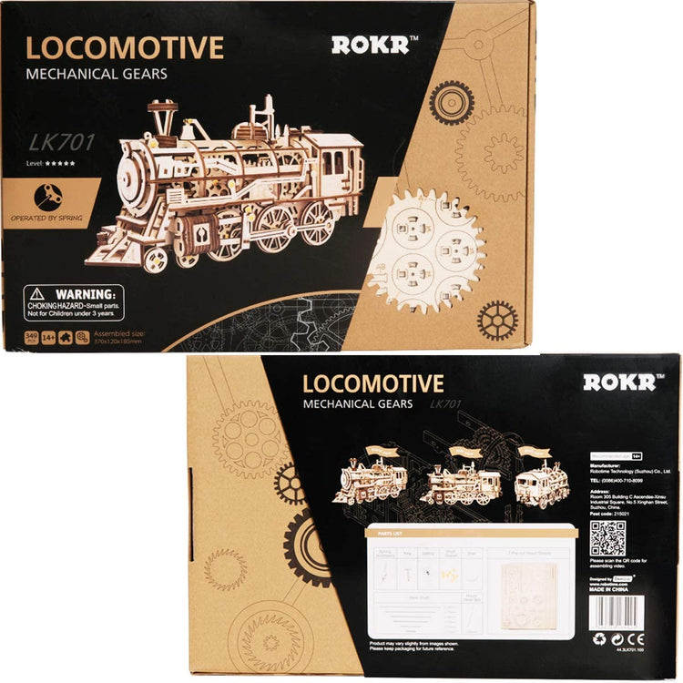 LK701 ROBOTIME Clockwork Gear Drive Locomotive 3D Wooden Model Building Kits Toys Hobbies Children Adult