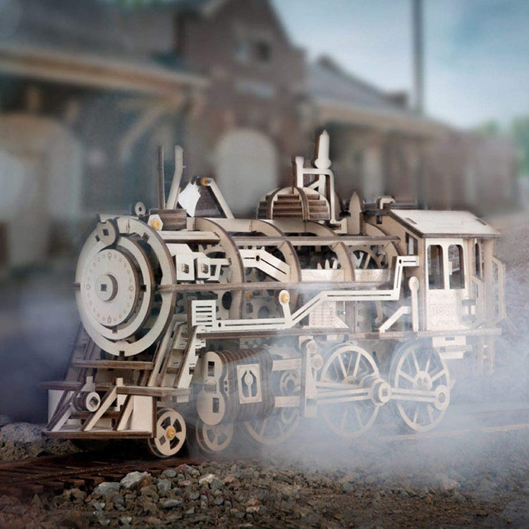 LK701 ROBOTIME Clockwork Gear Drive Locomotive 3D Wooden Model Building Kits Toys Hobbies Children Adult