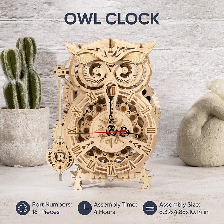 LK503 Wooden Puzzle Owl Clock Kit Model Kits to Build for Adults
