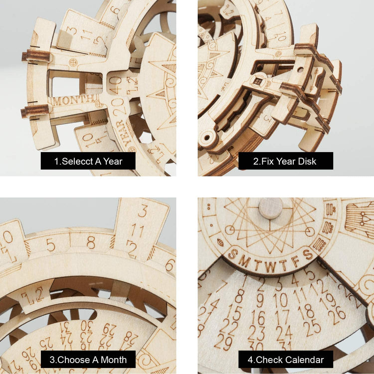 LK201 Wooden Puzzle with Gear Mechanical Model Construction Kits Model Building Moving Kit Engineering Perpetual Calendar