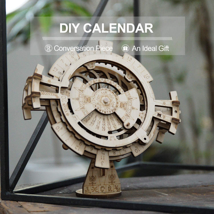 LK201 Wooden Puzzle with Gear Mechanical Model Construction Kits Model Building Moving Kit Engineering Perpetual Calendar
