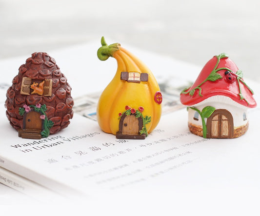 Cute Office & Car Mini Decoration Mushroom house + Pine Cone House + Pumpkin house: