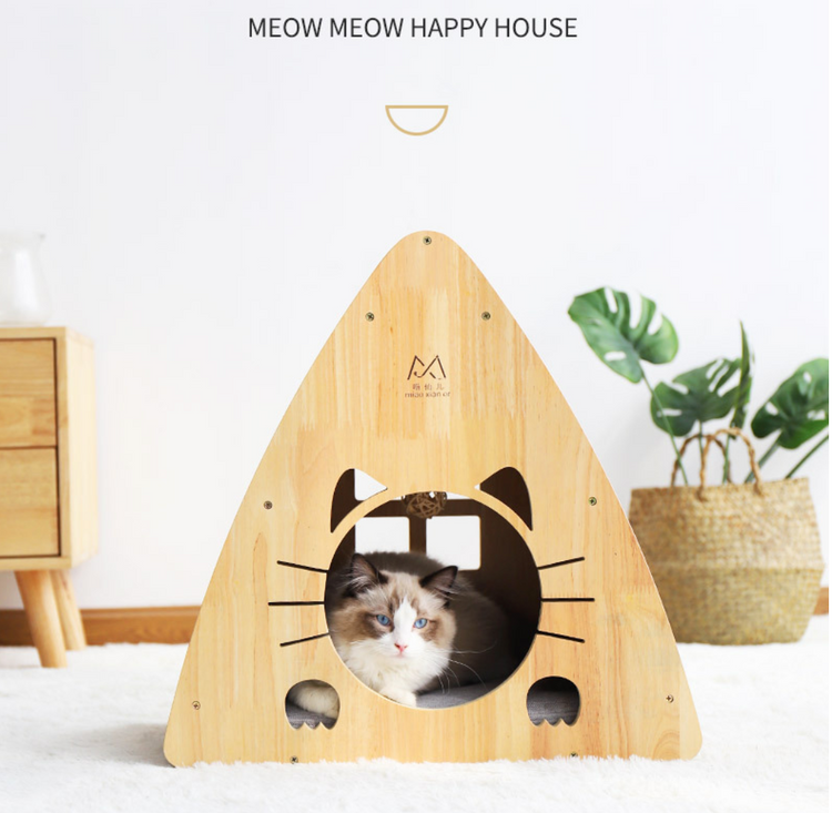 Wooden Cat House + Cat Scratcher All in one