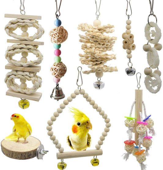8 pack of Parrot Hanging Swing Bird Toys Harness Cage Ladder Parakeet Cockatiel Budgie Lovebird