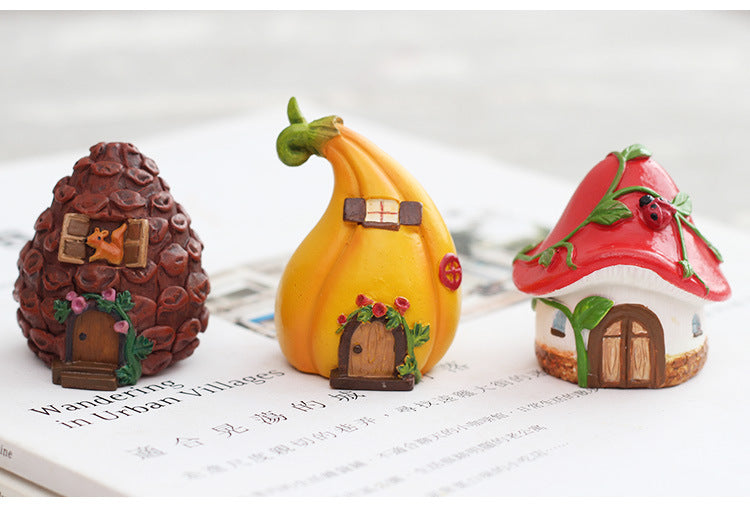 Cute Office & Car Mini Decoration Mushroom house + Pine Cone House + Pumpkin house: