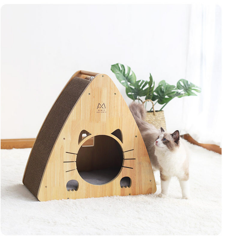 Refil - Wooden Cat House + Cat Scratcher All in one