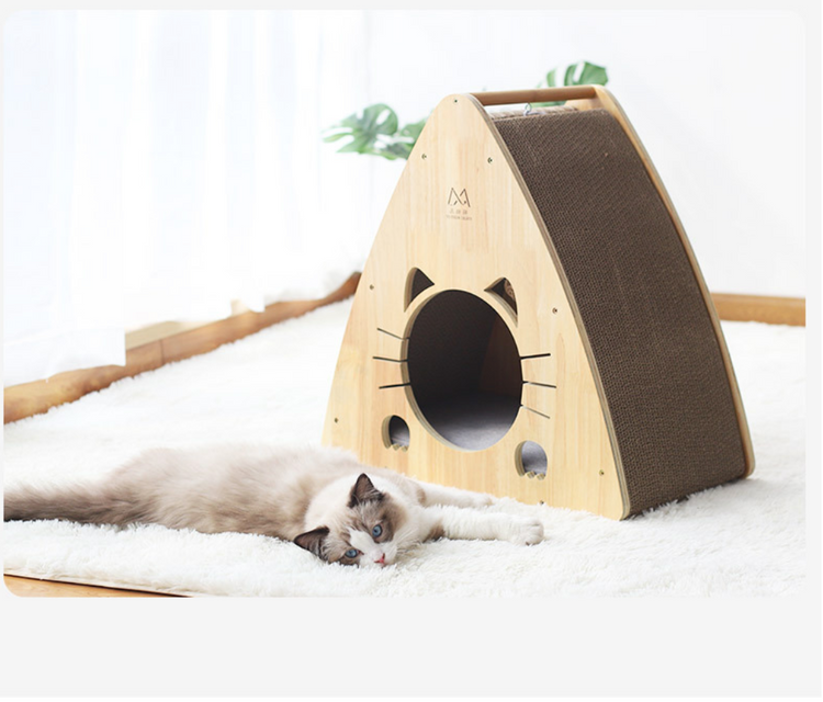 Refil - Wooden Cat House + Cat Scratcher All in one