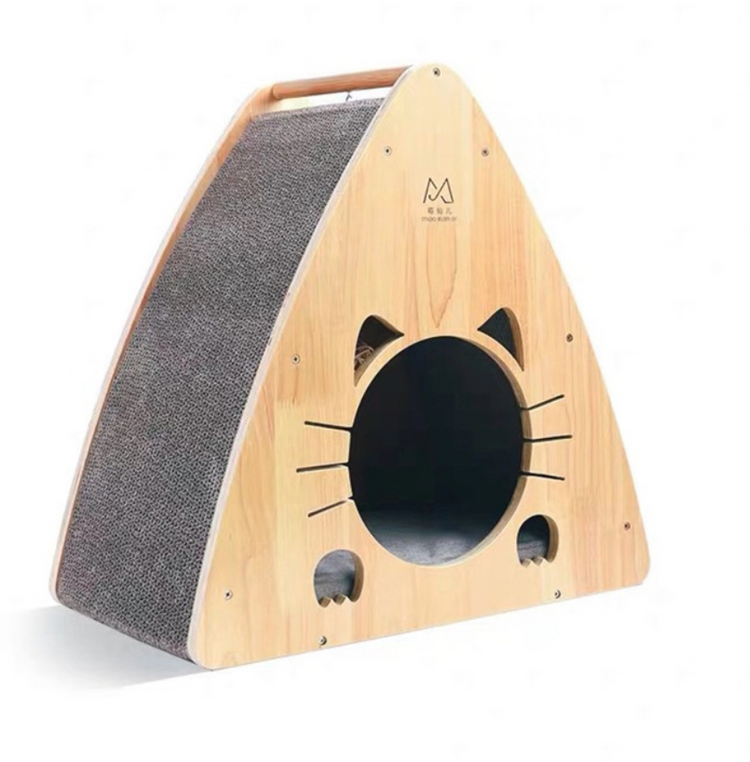 Wooden Cat House + Cat Scratcher All in one